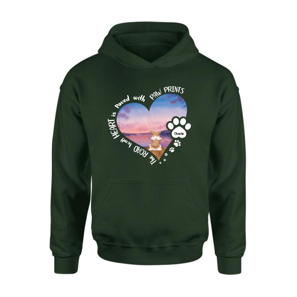 Personalized Dog Shirt/Pullover Hoodie - Up to 4 Dogs - Gift Idea For Dog Lover - The Road To My Heart Is Paved With Paw Prints