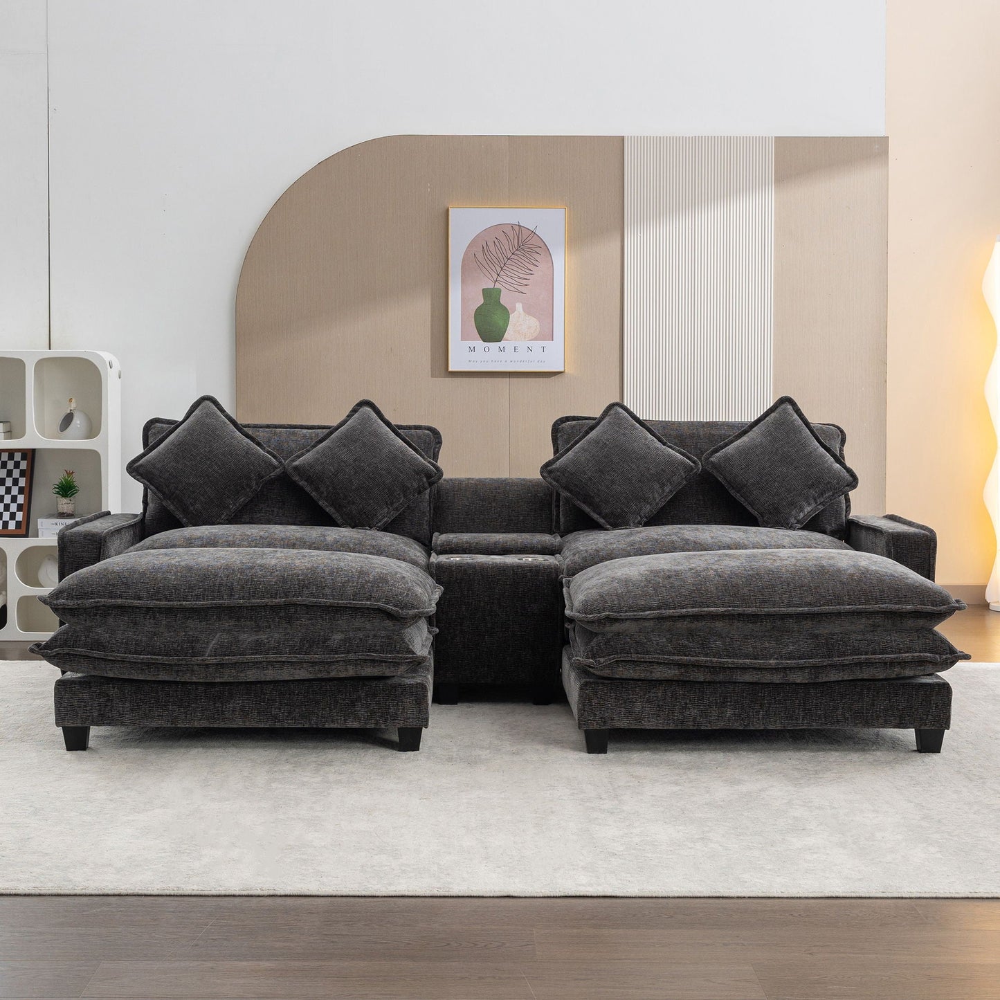 Modern Sectional Sofa With Removable Ottomans, USB Ports