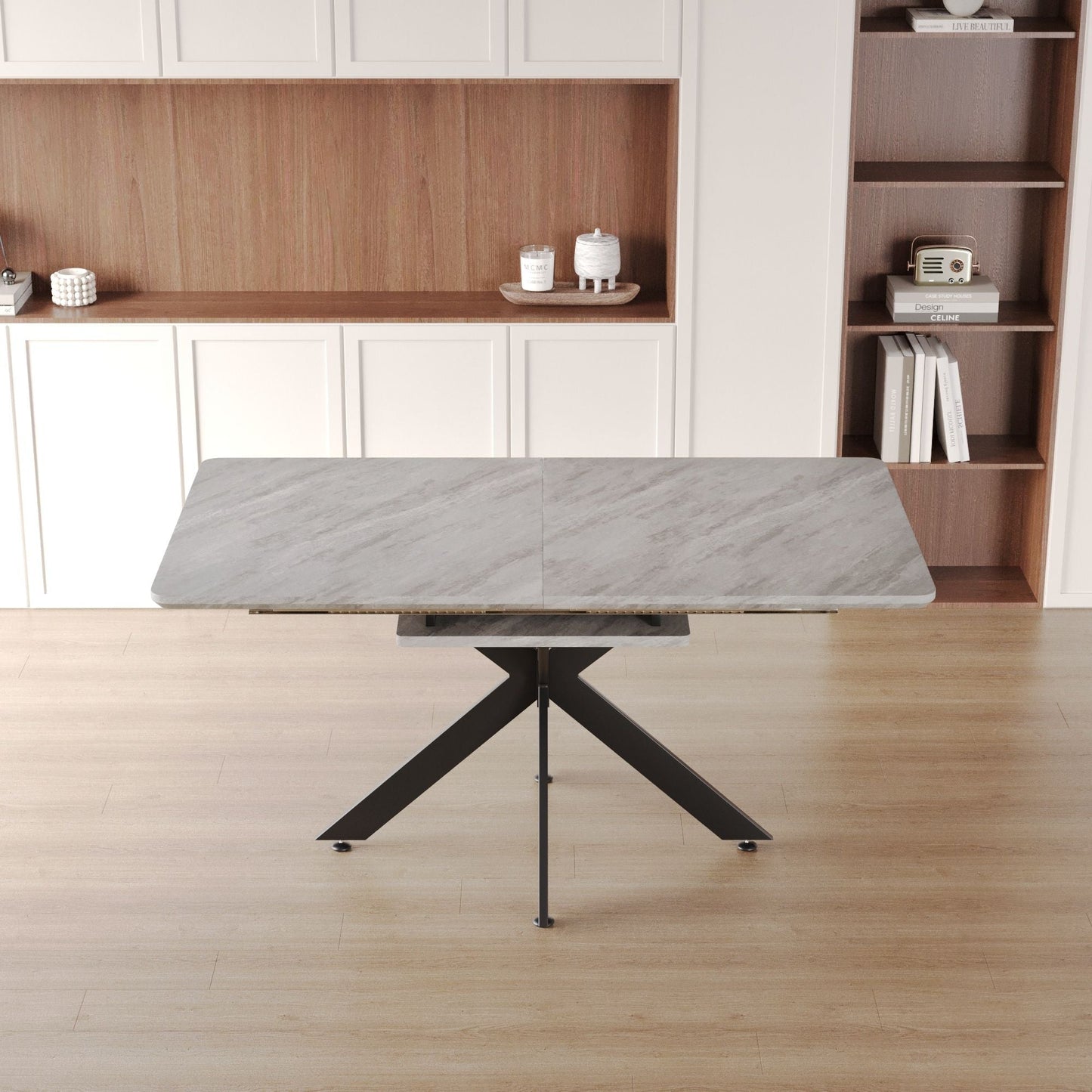 Modern Mid-Century Dining Table Set With Extendable Design