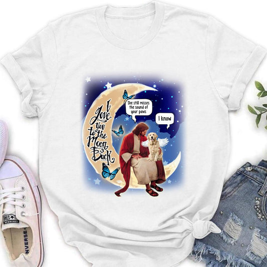 Personalized Dog And Jesus Sitting On The Moon Shirt/Pullover Hoodie - Memorial Gift Idea For Dog Lover