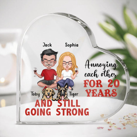 Personalized Couple Heart Acrylic Plaque - Gift Idea For Couple/Dog Lovers with up to 2 Dogs - Annoying Each Other For 20 Years Ans Still Going Strong