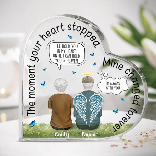 Personalized Husband/Wife Loss Heart-Shaped Acrylic Plaque - Memorial Gift Idea - The Moment Your Heart Stopped