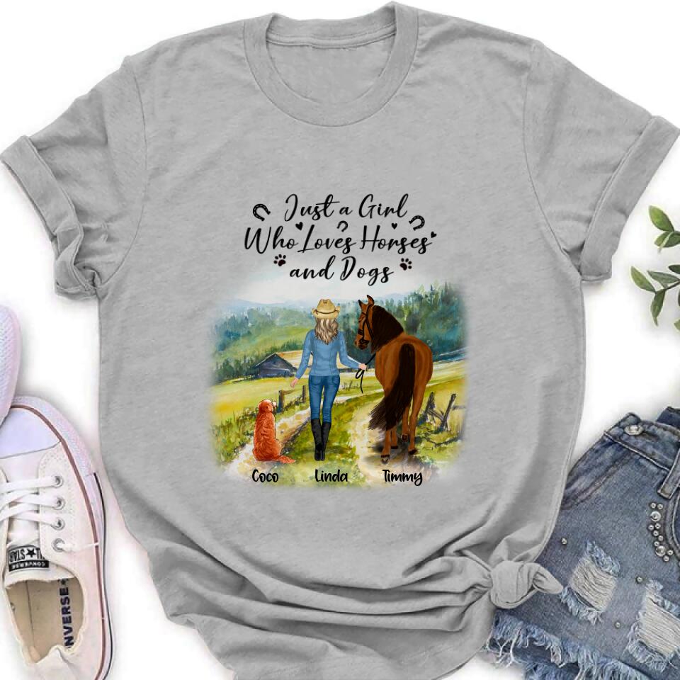 Personalized Horse And Dog Shirt - Up to 2 Horses And 4 Dogs - Best Gift For Horse/Dog Lover