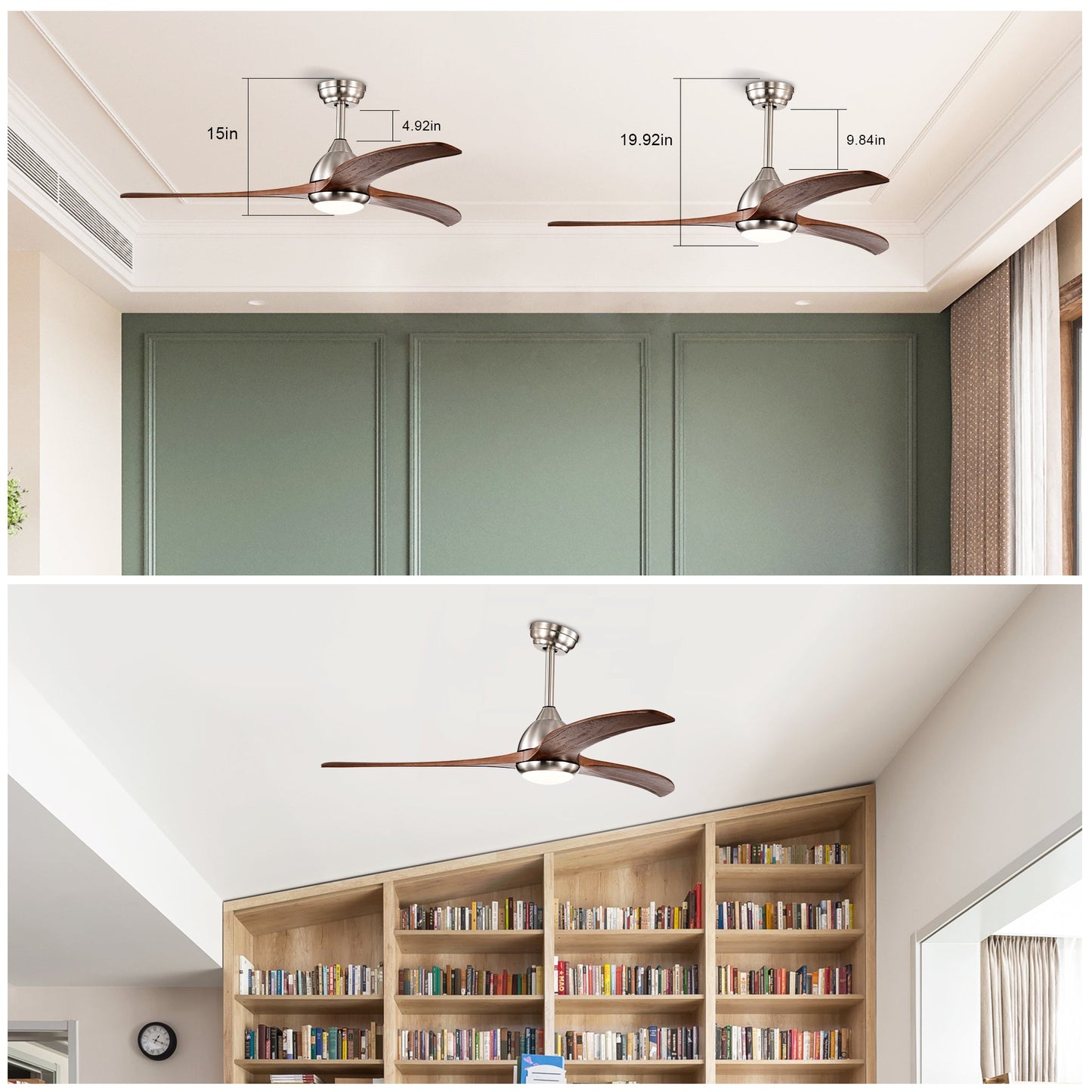 52" Solid Wood Blades Ceiling Fan with Light and Remote Control