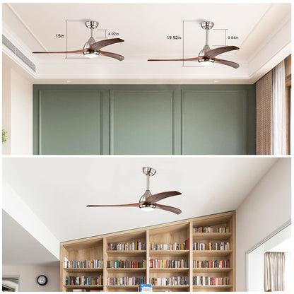 52" Solid Wood Blades Ceiling Fan with Light and Remote Control