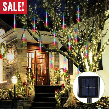 Solar Powered Meteor Shower String Lights 9.84FT Falling Raindrop Tube Lamp Water Resistant Decorative Lights For Tree Home Garden Parties