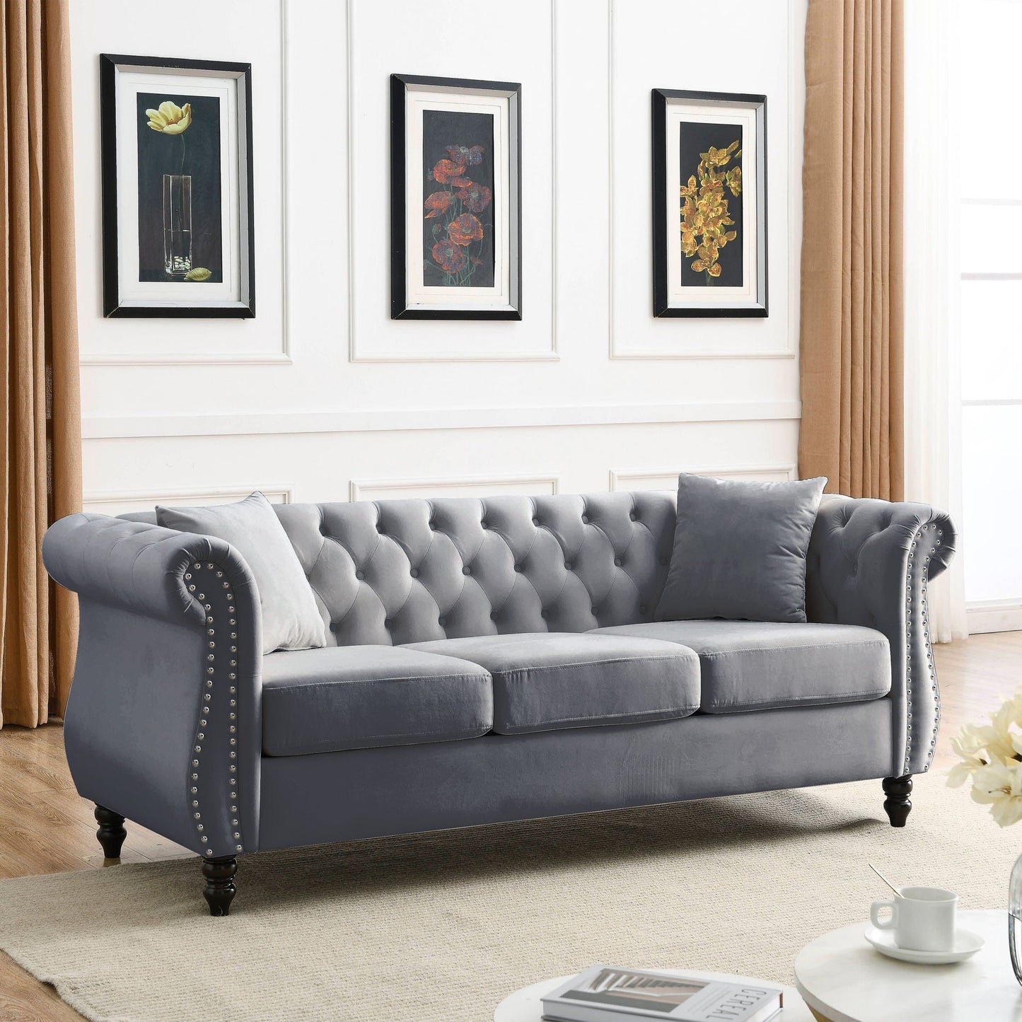 Chesterfield Sofa With Rolled Arms And Nailhead Trim