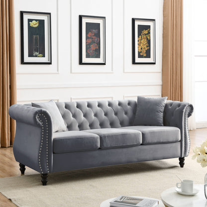 Chesterfield Sofa With Rolled Arms And Nailhead Trim