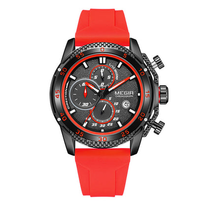 Multifunctional Three-eye Chronograph With Silicone Strap