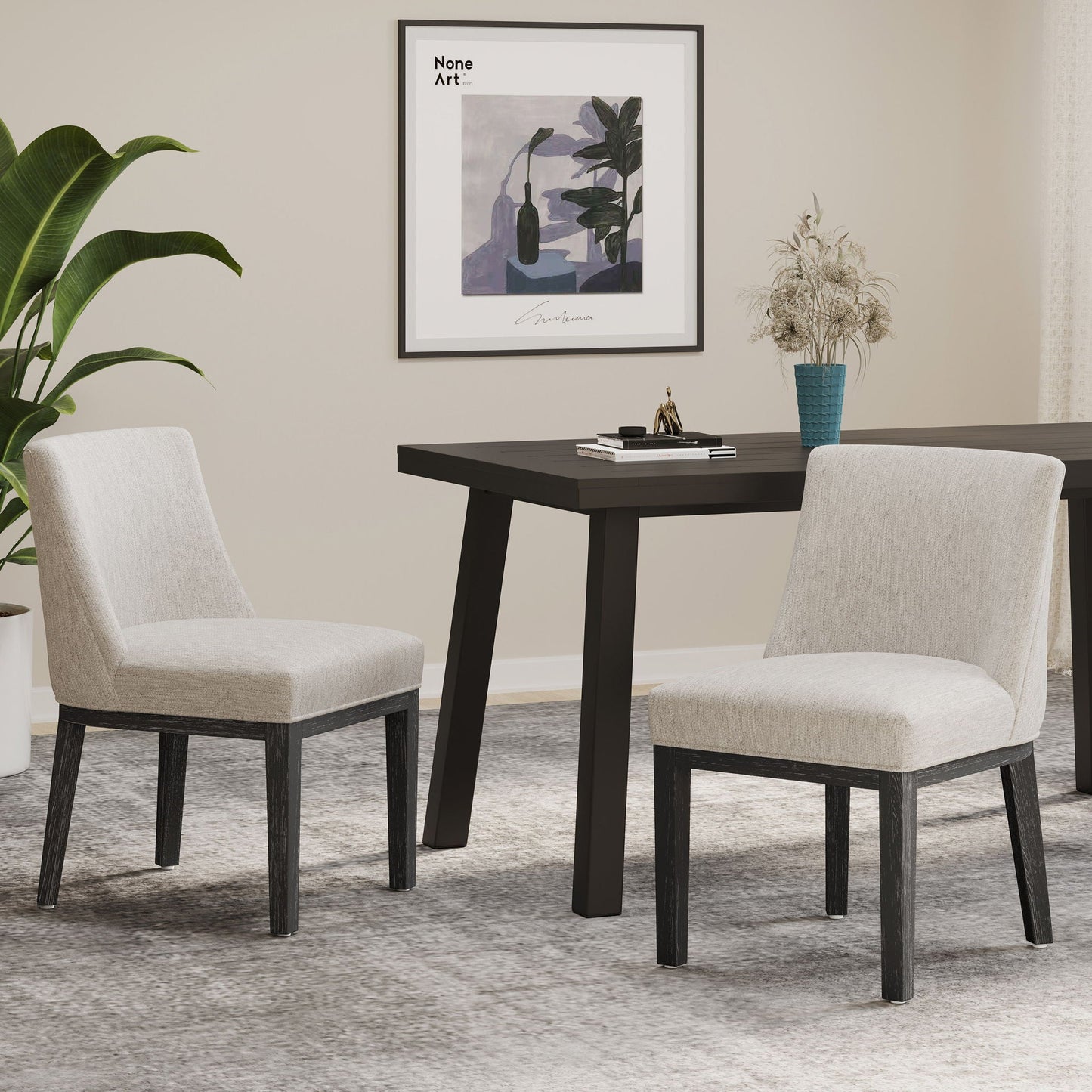 Modern Dining Chair With Durable Fabric Upholstery And Sturdy Wooden Frame (Set of 2)