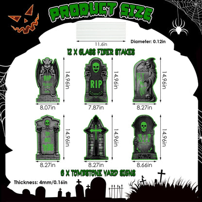 Halloween Tombstone Yard Sign Decorations 6Pcs Glow in the Dark Halloween RIP Tombstone Fluorescence Lawn Sign with 12 Stakes for Haunted House Garden