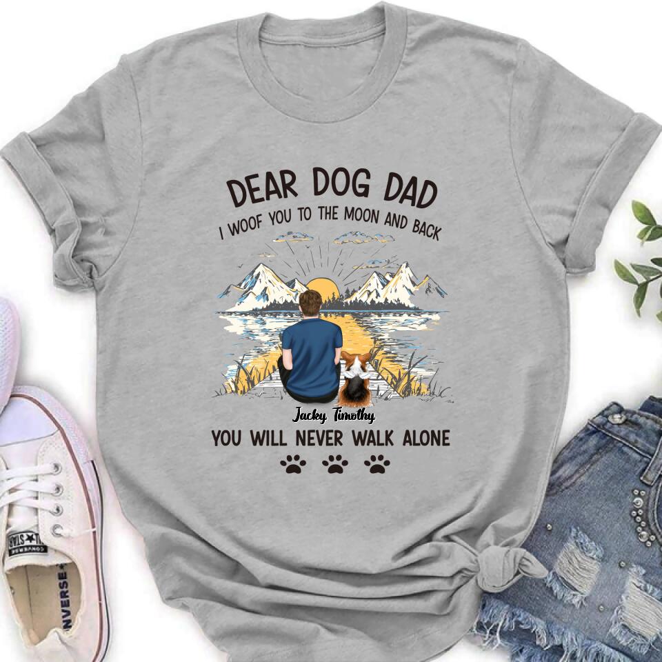 Personalized Dog Dad Shirt - Up to 5 Dogs - Gift Idea for Father's Day/Dog Lover - I Woof You To The Moon And Back