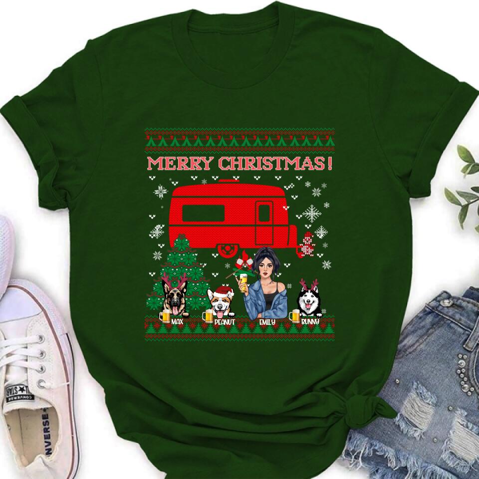 Personalized Dog Mom Camping Sweatshirt - Up to 3 Dogs - Merry Christmas