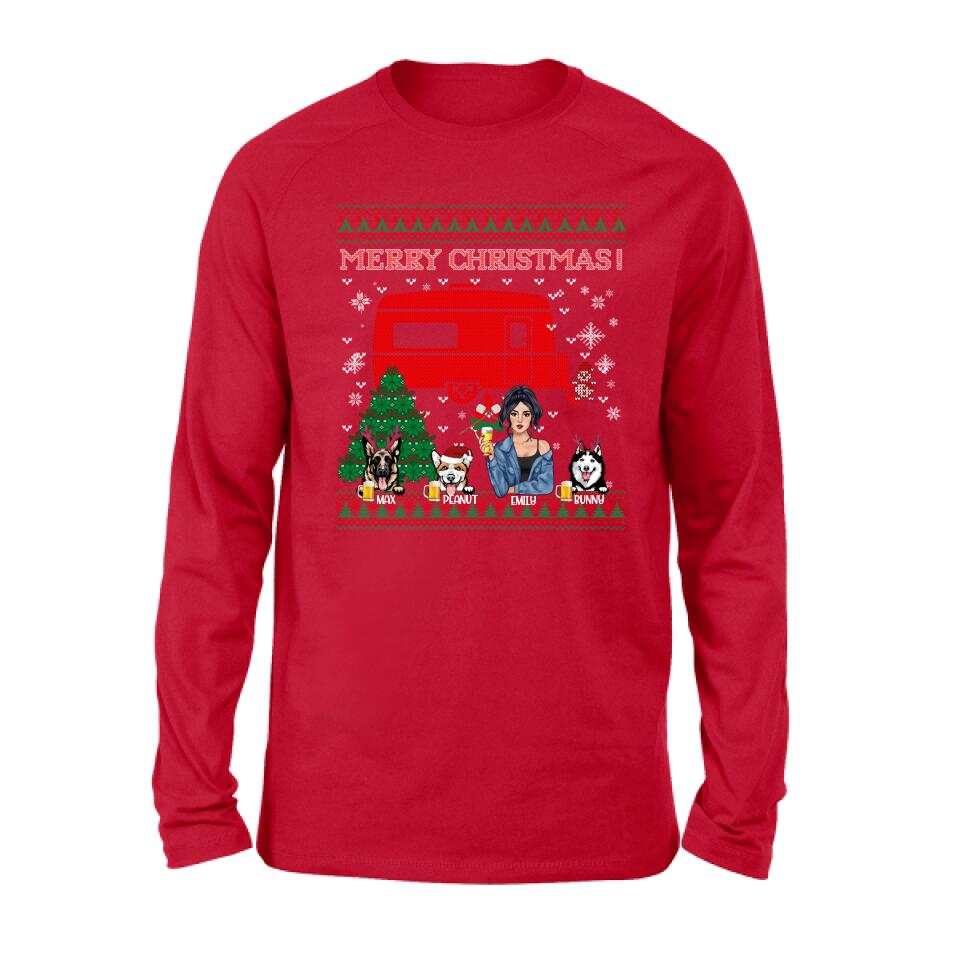 Personalized Dog Mom Camping Sweatshirt - Up to 3 Dogs - Merry Christmas