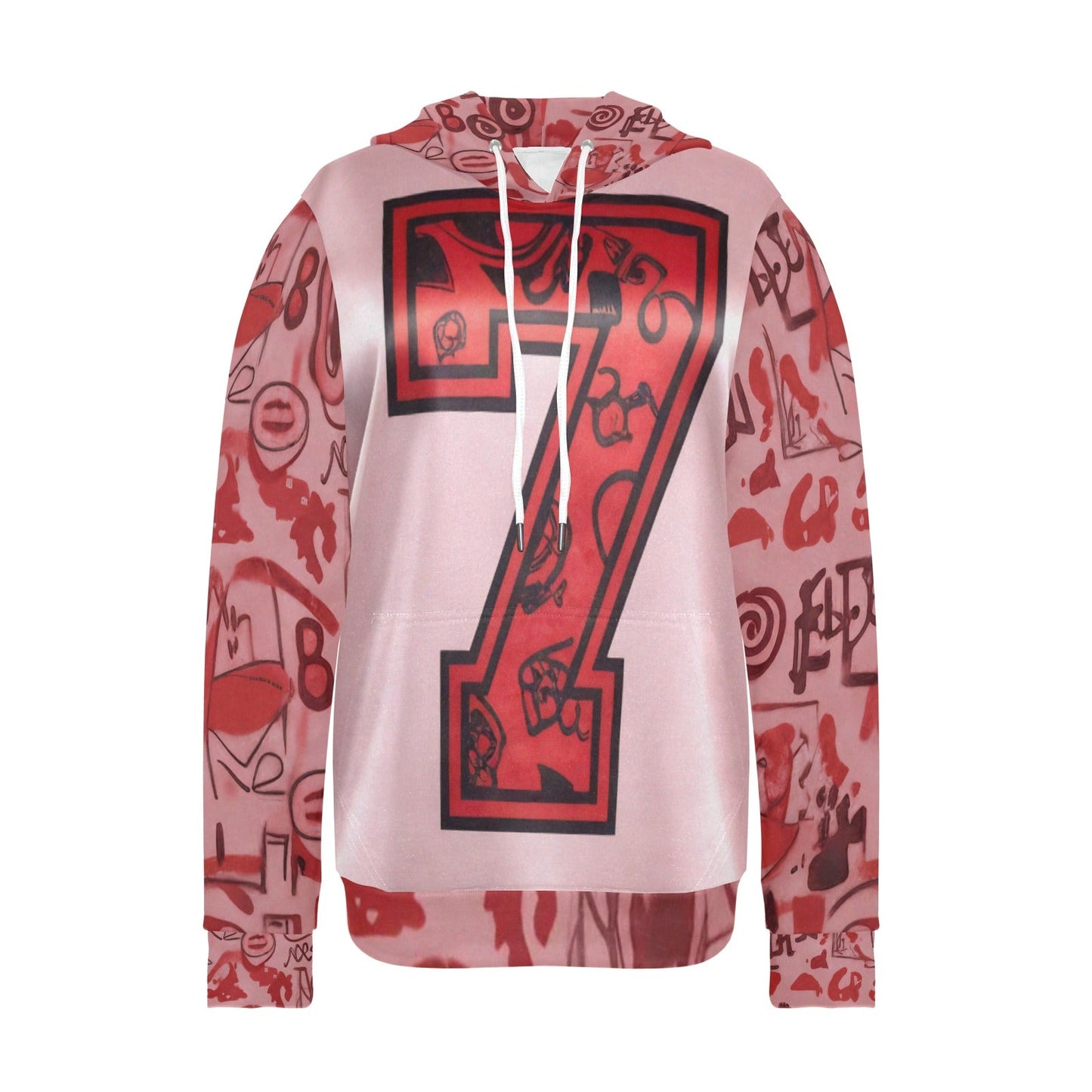 Pink graffiti scribbles on Women's Long Sleeve Fleece Hoodie JACKET ONLY new create by Designs By Kiekie