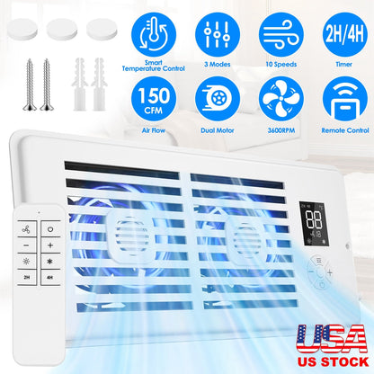 Register Booster Fan Smart AC Vent Booster Fan Fits 4" x 10" Register Holes with 3 Modes 10 Speeds 2H/4H Timer LCD Screen 2 Scent Diffuser Slots Remot
