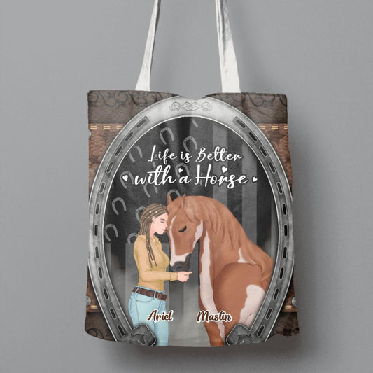 Personalized Horse Girl Canvas Bag - Up to 5 Horses - Gift Idea For Horse Lovers - Just A Girl Who Loves Horses