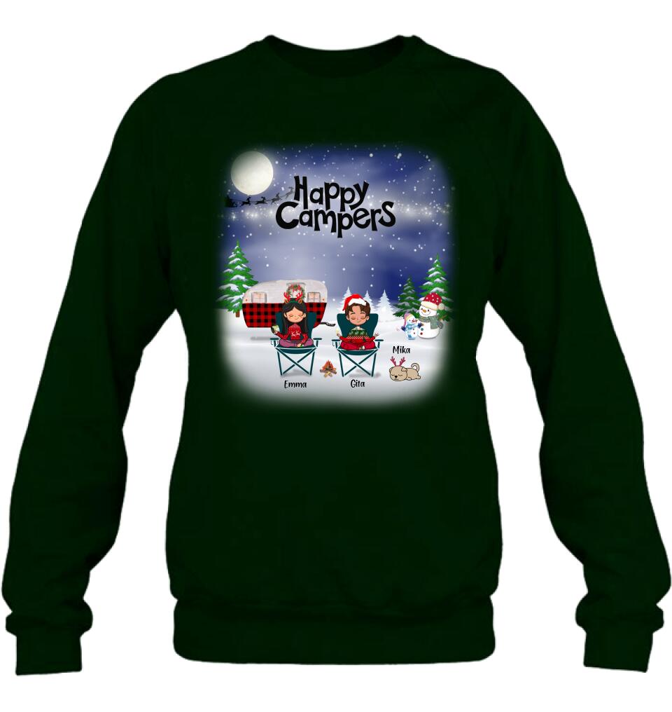 Personalized Couple Camping Xmas T-Shirt/Sweatshirt/Hoodie - Couple With Up to 4 Pets - Christmas Gift For Cat/Dog Lover