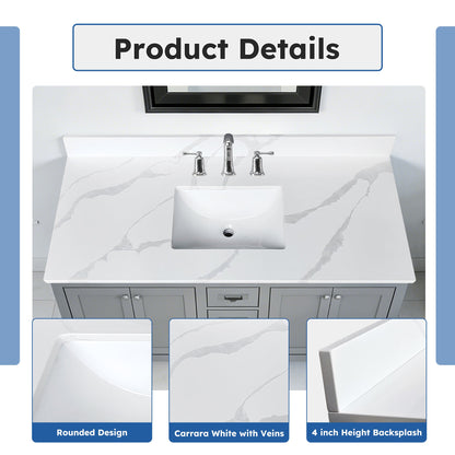 49-Inch Quartz Bathroom Vanity Top