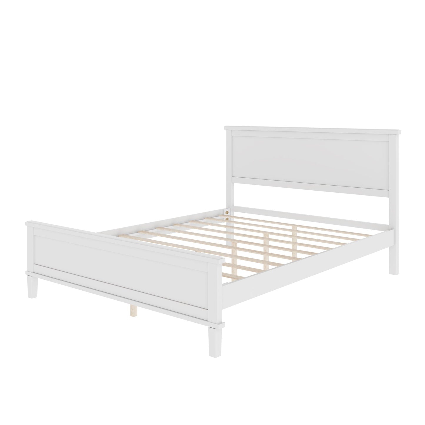 Queen Size Platform Bed With Tapered Pine Legs, No Box Spring Needed - White