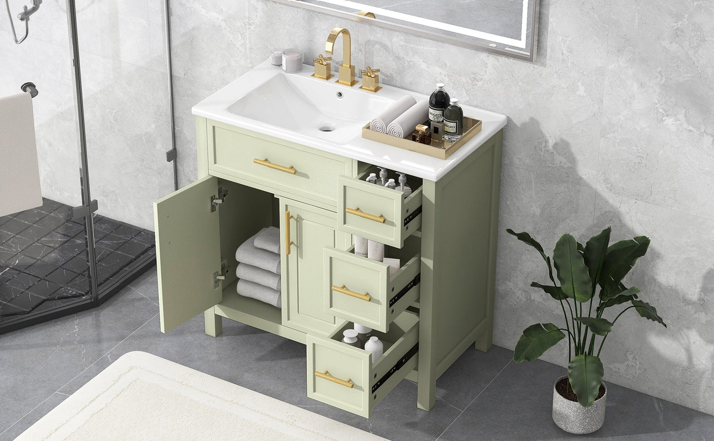 36" Bathroom Vanity with Sink Top, Cabinet with Two Doors and Three Drawers