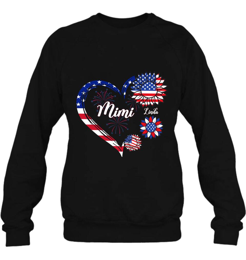 Personalized Grandma T-shirt/Hoodie - Gift Idea For Grandma - Up To 10 Kids - Firework With Sunflower US Flag Funny Kids