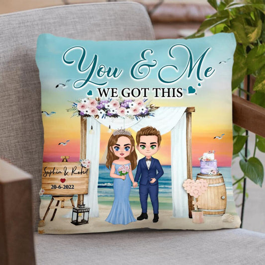 Personalized Doll Chibi Wedding Pillow Cover - Gift Idea For Wedding Anniversary/For Her/For Him - You & Me, We Got This