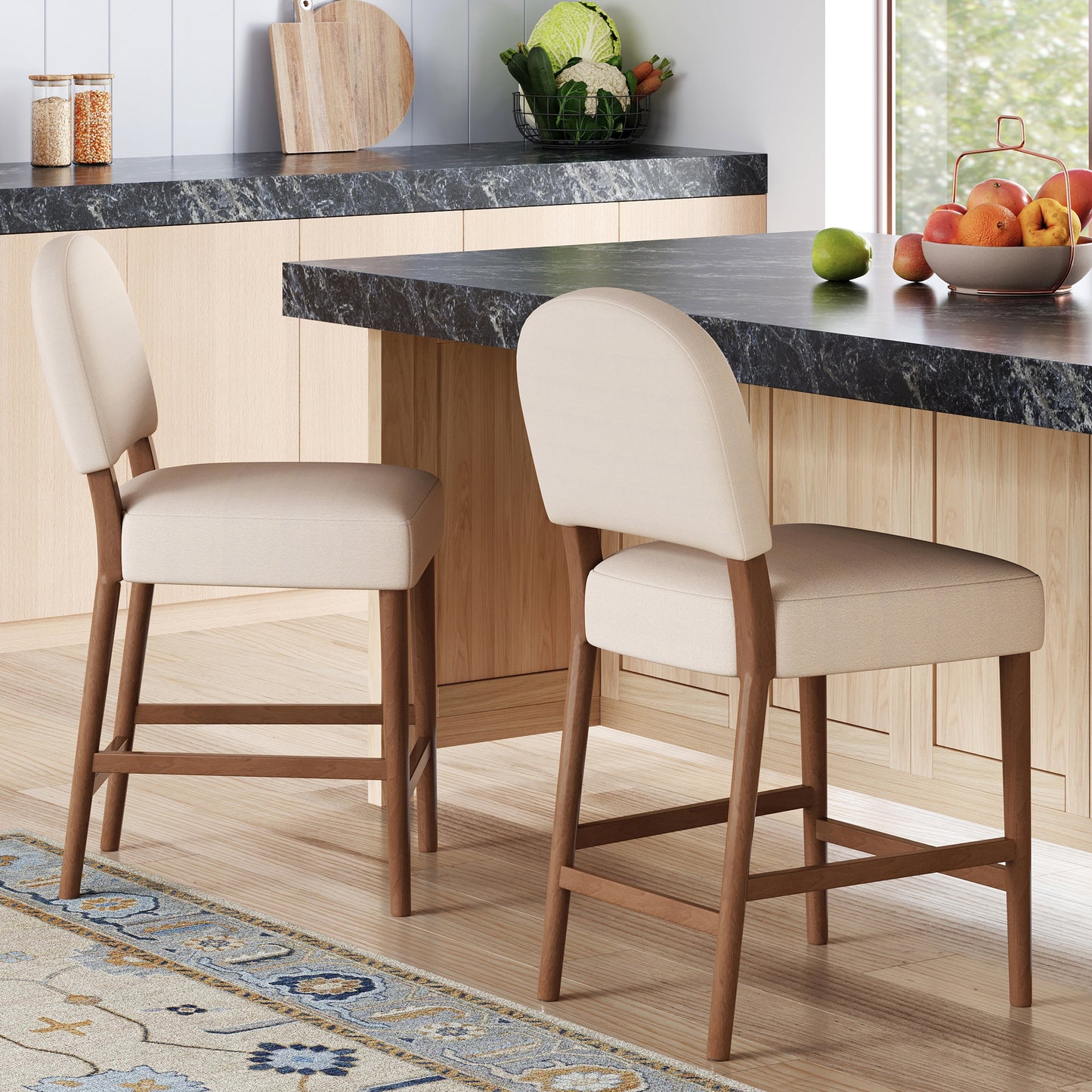 26'' Seat Height Fabric & Rubberwood Bar Stool
