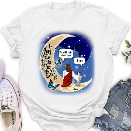 Personalized Memorial God & Dog/Cat Sitting On Moon T-Shirt/Sweatshirt/Pullover Hoodie- Up to 5 Pets - Memorial Gift For Dog/Cat Lover