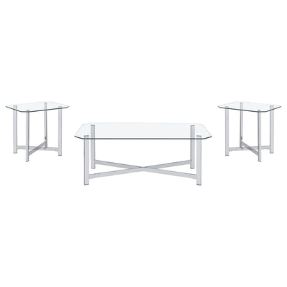 Cronin 3-piece Tempered Glass Top Coffee Table Set Chrome