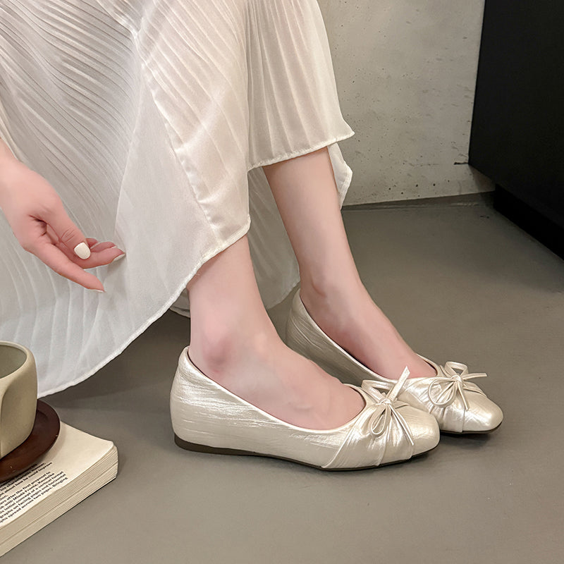 Inner Height Ballet Shoes For Women 2026 Summer New Shallow Bow Flat Sole Shoes Mary Jane Shoes