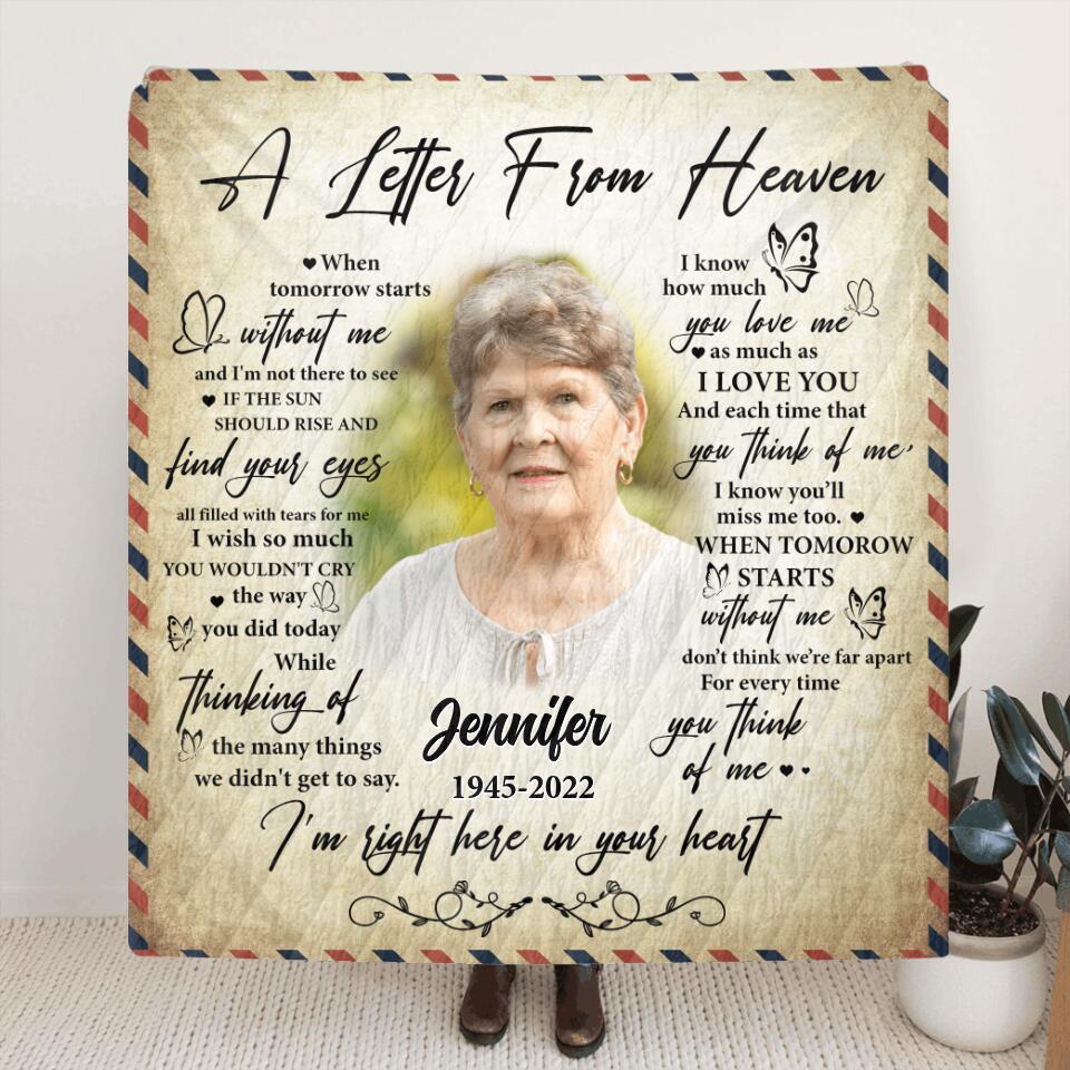 Personalized Memorial Quilt/Fleece Blanket/Pillow Cover - Memorial Gift Idea For Family - A Letter From Heaven