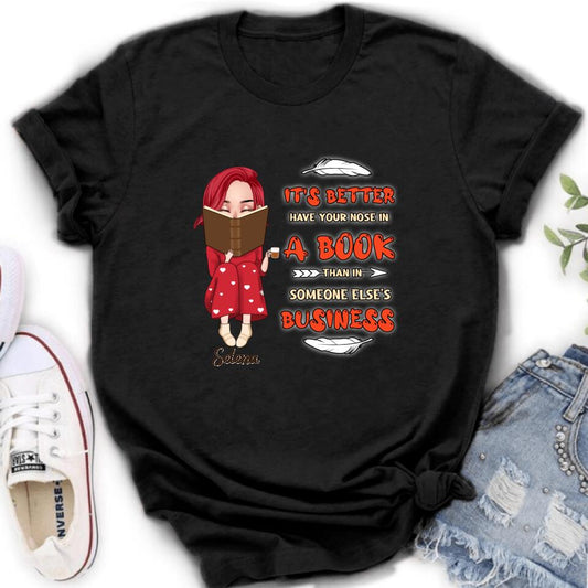 Personalized Reading Chibi Girl Shirt/Pullover Hoodie - Gift Idea For Reading Lover - It's Better To Have Your Nose In A Book Than In Someone Else's Business