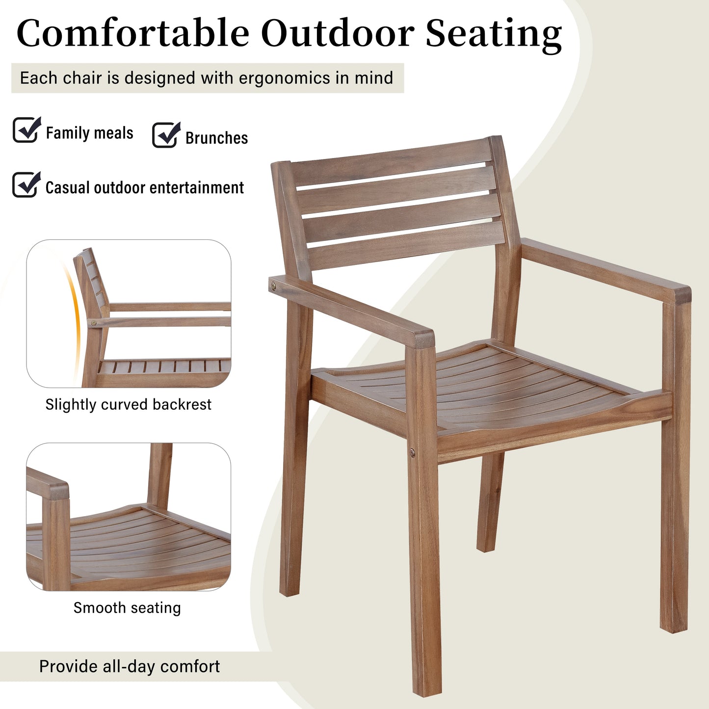 U_STYLE 5-Piece Outdoor Acacia Wood Dining Set