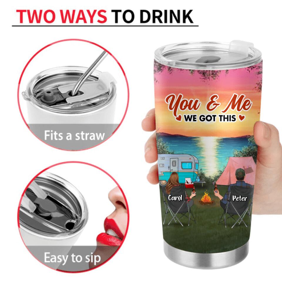 Personalized Couple Camping Tumbler - Couple With Up to 3 Pets - Gift Idea For Camping Lover - I Love You Forever And Always
