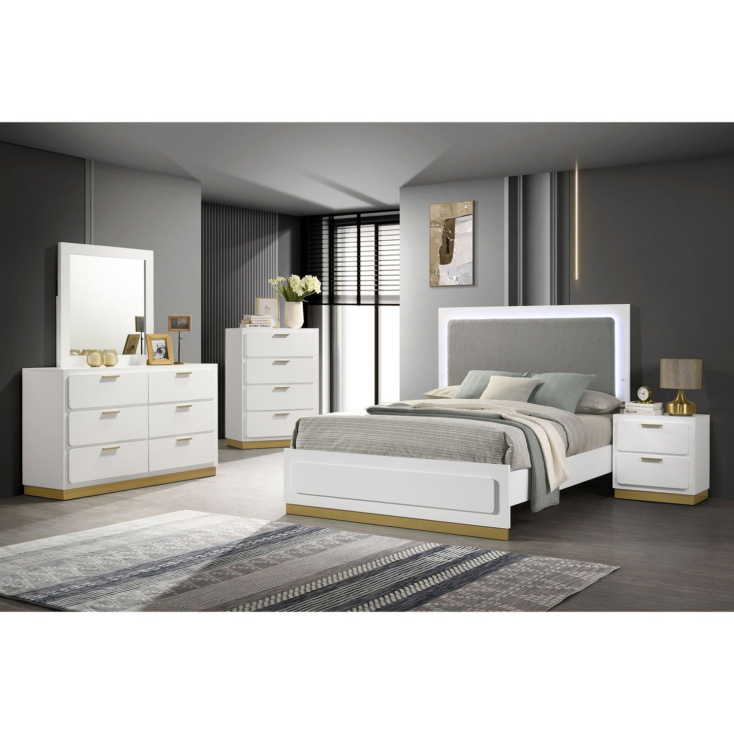 Sophia - Panel Bed With LED Headboard