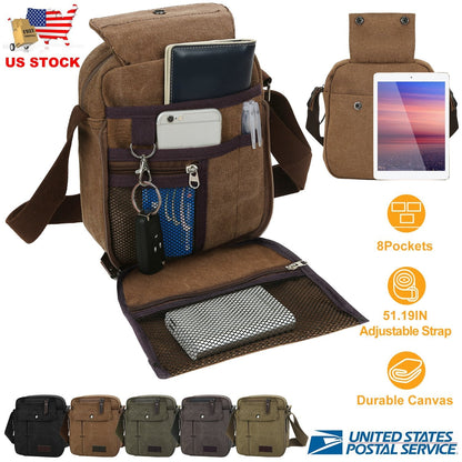 Unisex Crossbody Bags Canvas Phone Tablet PC Shoulder Bag Credit Card Key Messenger Purse