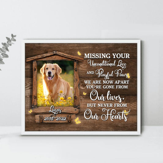 Custom Dog Photo Horizontal Poster - Memorial Gift Idea For Dog Lover - You're Gone From Our Lives, But Never From Our Hearts