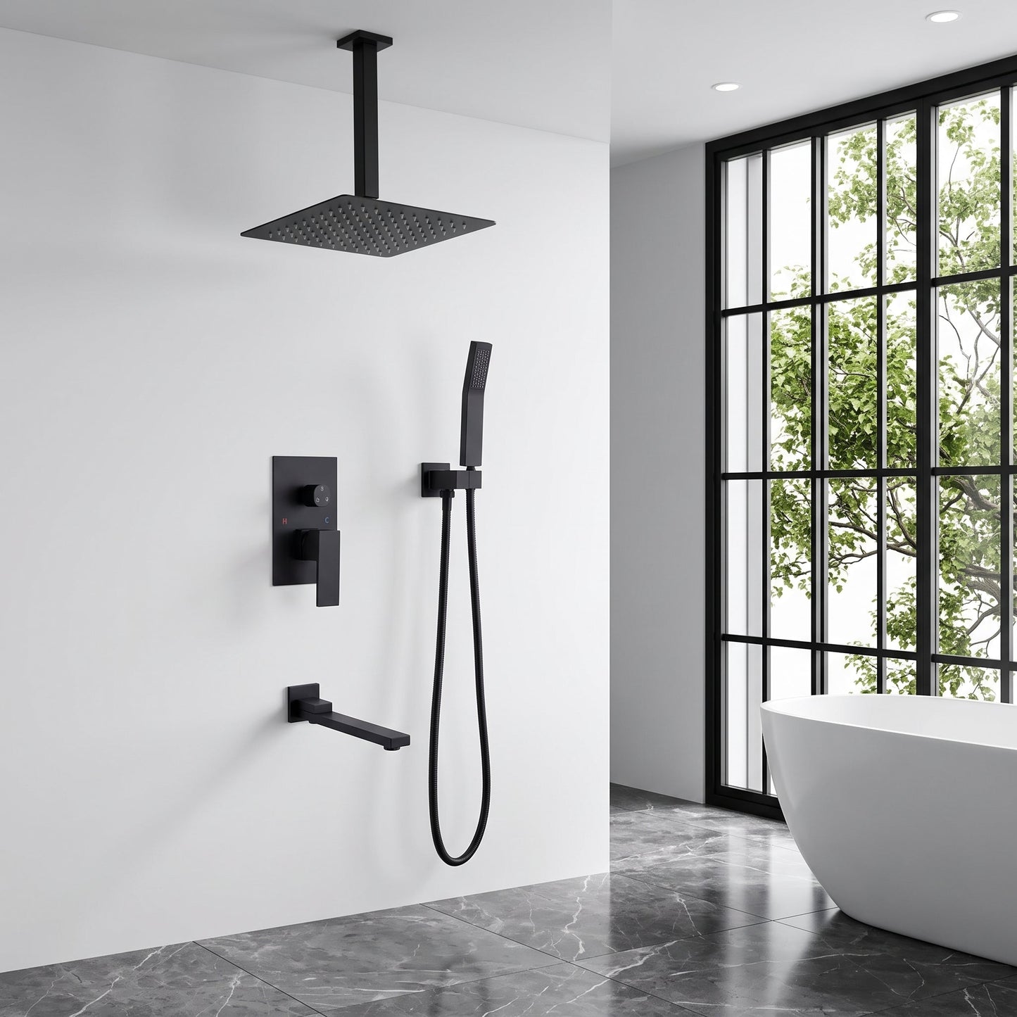 Matte Shower System with Tub Spout and 10 Inch Shower Head