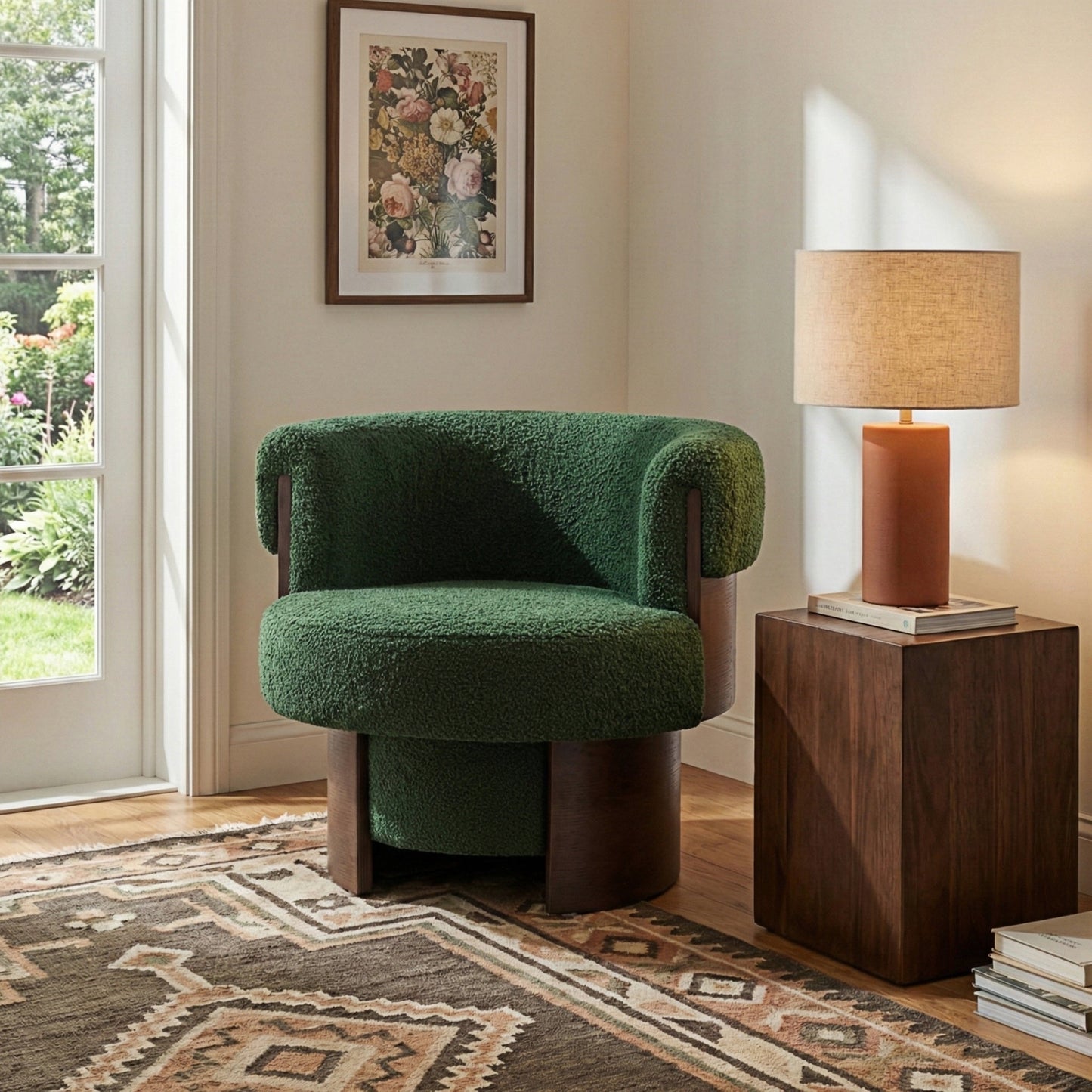 Modern 32" Wide Curved Sculptural Swivel Barrel Chair