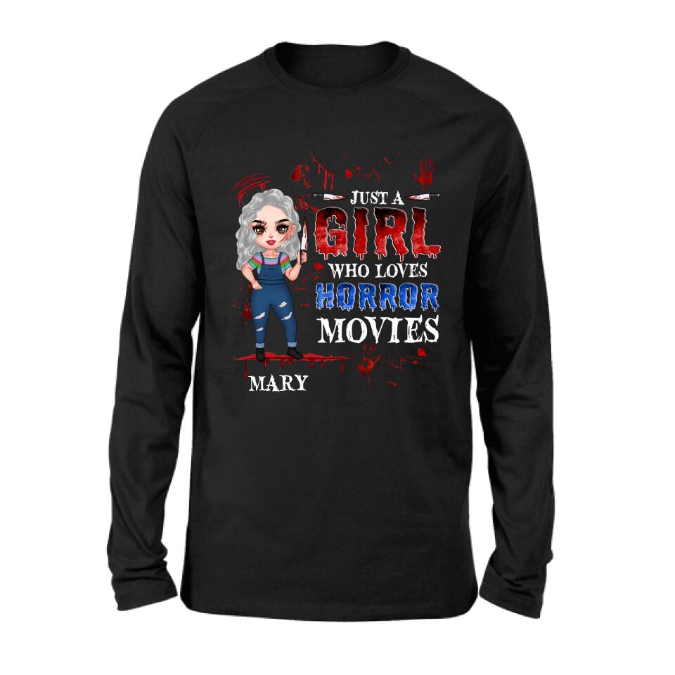 Personalized Halloween Shirt/Hoodie - Gift Idea For Halloween - Just A Girl Who Loves Horror Movies