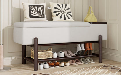 TREXM Farmhouse Upholstered Storage Bench with Hidden Compartment - Espresso
