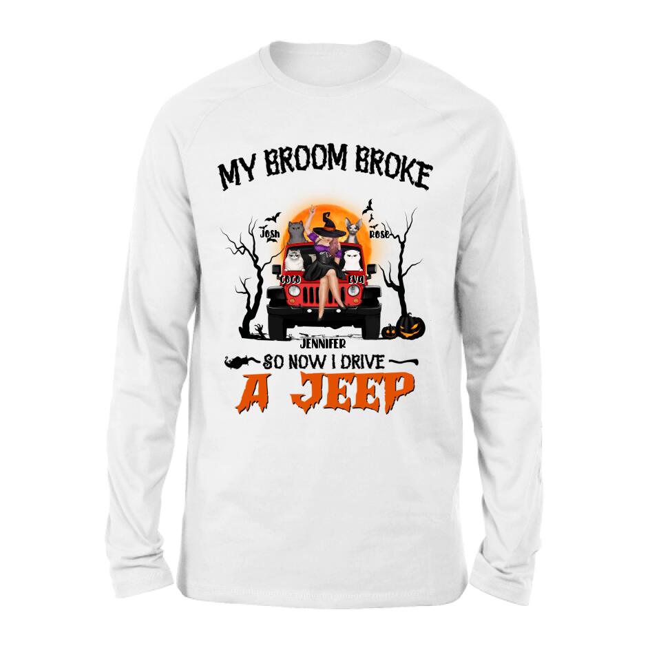 Personalized Off-road Girl Shirt - Up to 4 Cats - Halloween Gift Idea For Off-road Lovers/Cat Lovers - My Broom Broke