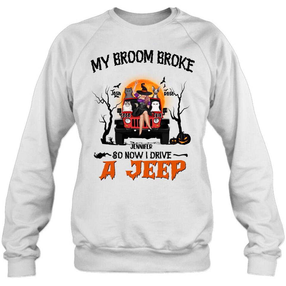 Personalized Off-road Girl Shirt - Up to 4 Cats - Halloween Gift Idea For Off-road Lovers/Cat Lovers - My Broom Broke