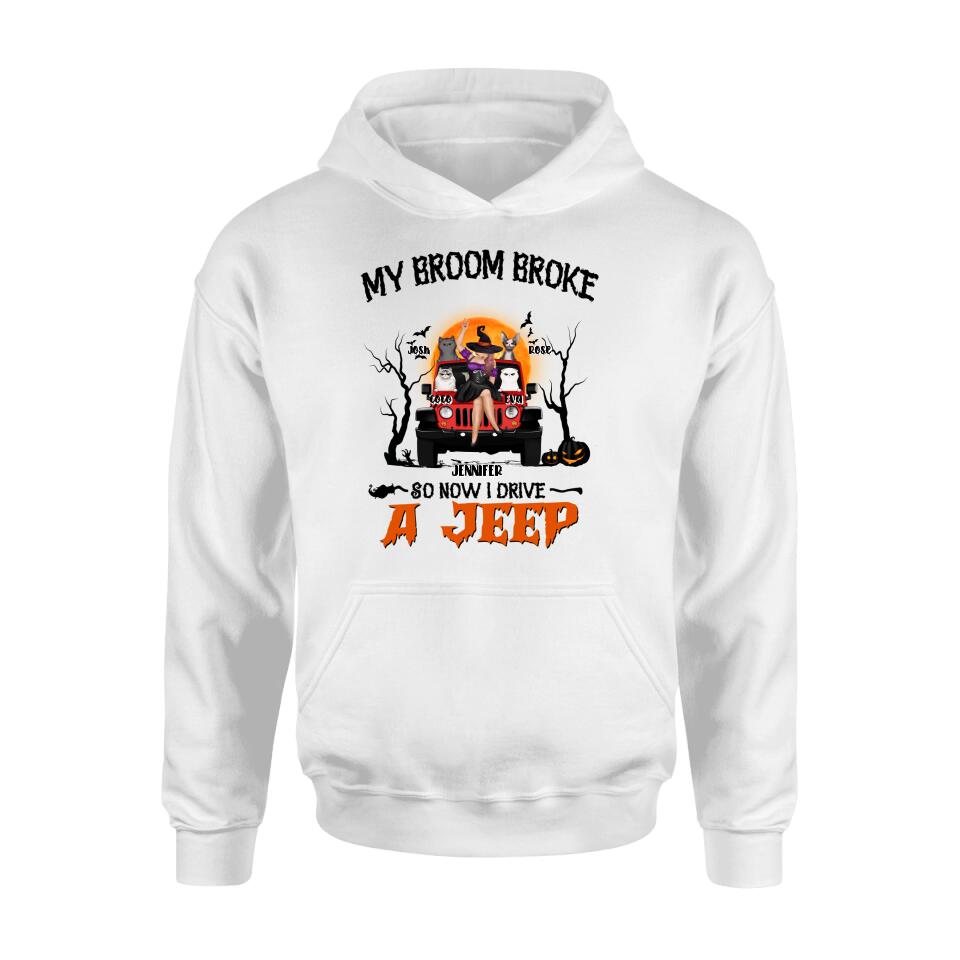 Personalized Off-road Girl Shirt - Up to 4 Cats - Halloween Gift Idea For Off-road Lovers/Cat Lovers - My Broom Broke