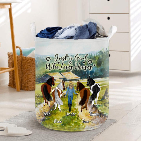 Personalized Horse Girl Laundry Basket - Up to 4 Horses - Best Gift For Horse Lover - Just A Girl Who Loves Horses