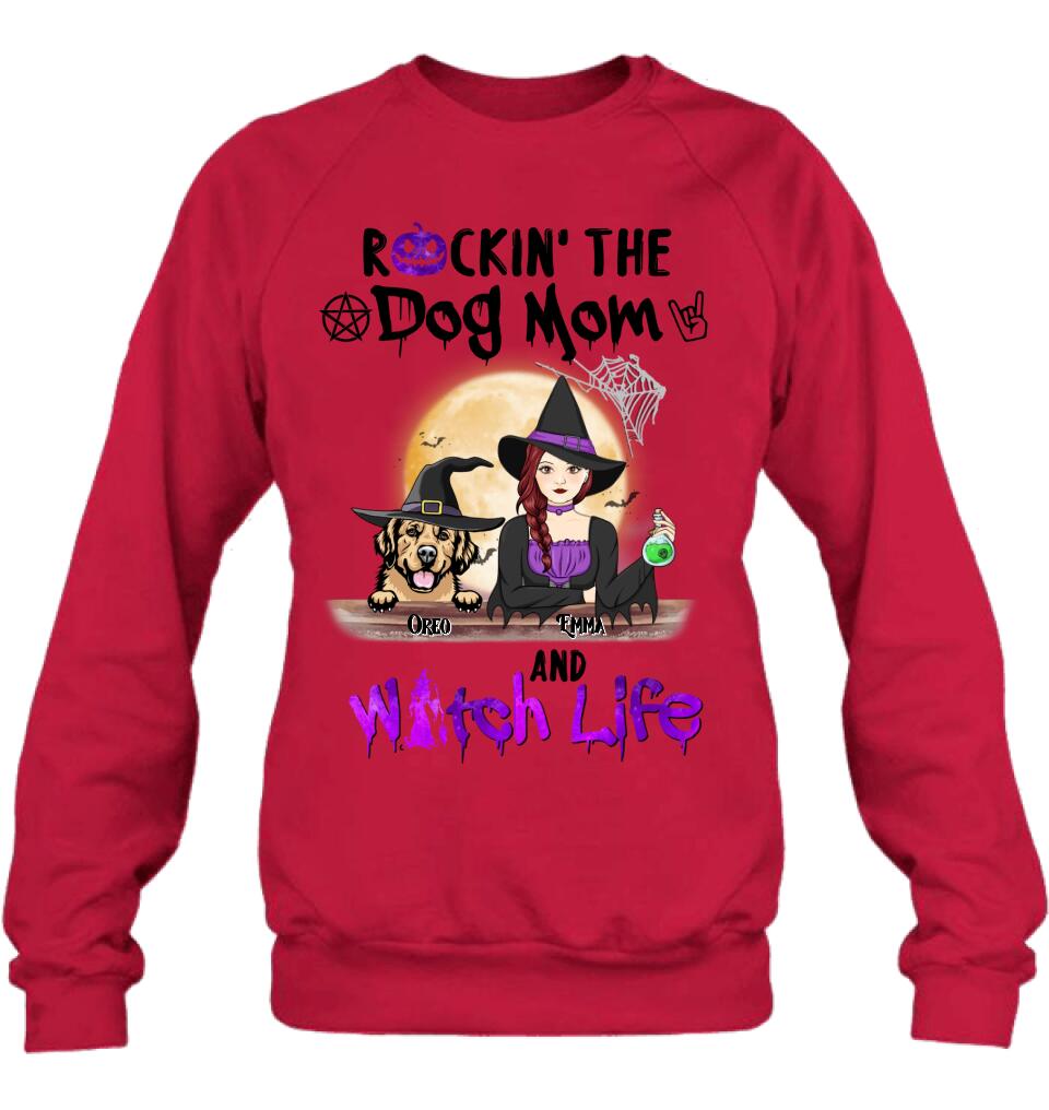 Personalized Pet Witch Shirt/Hoodie - Up to 4 Pets - Halloween Gift For Dog/Cat Lover - Rockin' The Dog Mom & Witch Life