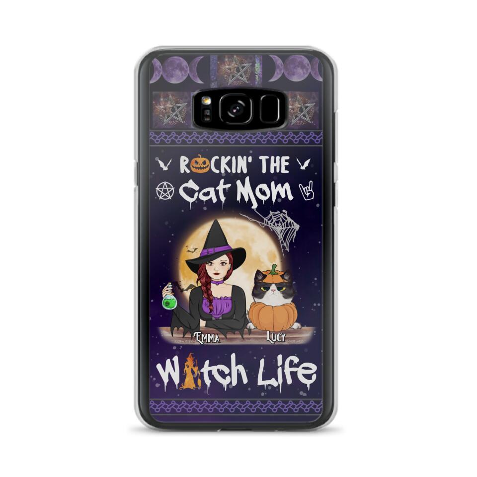 Custom Personalized Pet Witch Phone Case - Up to 4 Pets - Halloween Gift For Dog/ Cat Lover - Rockin' The Cat Mom & Witch Life - Case For iPhone And Samsung