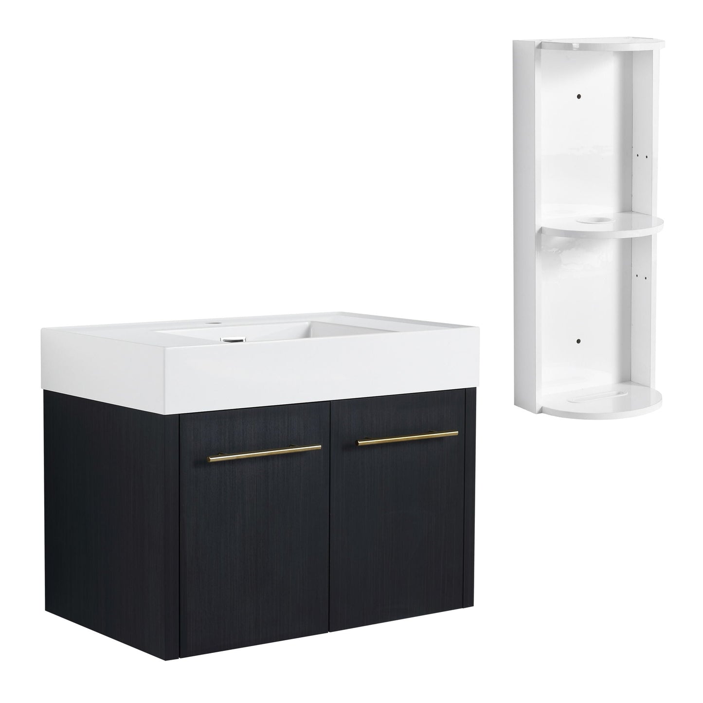 Modern Wall Mounted Bathroom Vanity with Resin Sink and Storage Rack
