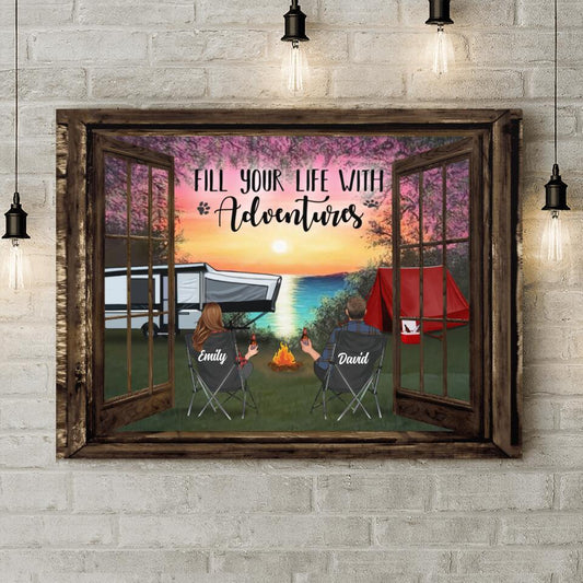 Personalized Camping Canvas - Gift Idea For The Whole Family/Couple/Camping Lover - Parents/Couple/Adult With Up to 3 Kids And 4 Pets - Fill Your Life With Adventures